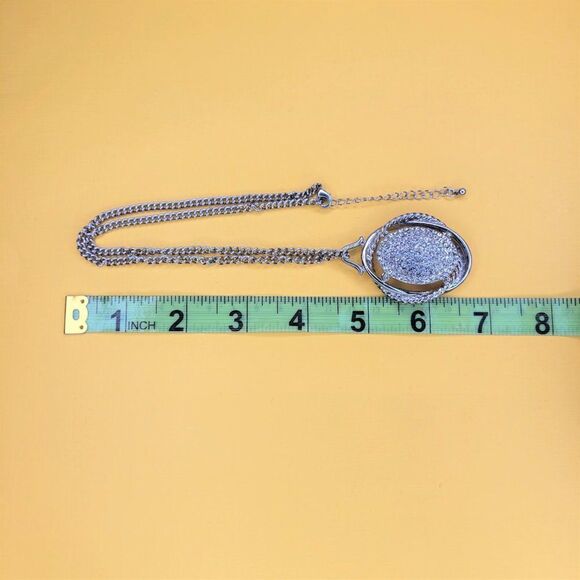 Silver Oval Pendant Necklace - Picture 9 of 11